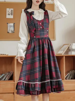 2PS Red Plaid Christmas Vintage Dress with White Shirt