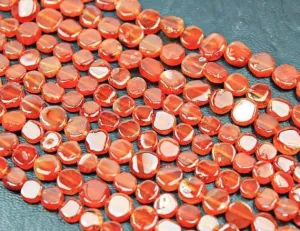 3 strands Orange Carnelian Smooth Flat Round Loose Coin Beads Strand 14" 5mm