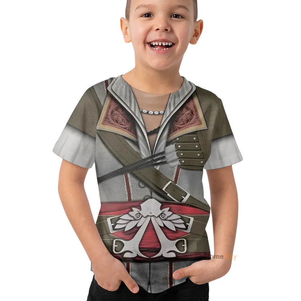 3D Assassin Creed Ezio Auditore Custom Cosplay Costume Kid Tshirt QT211542Hf