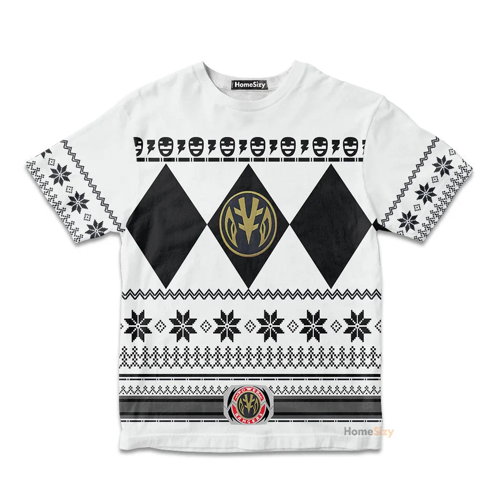 3D White MIGHTY MORPHIN Power Ranger Ugly Custom Kid Tshirt QT306020Hc