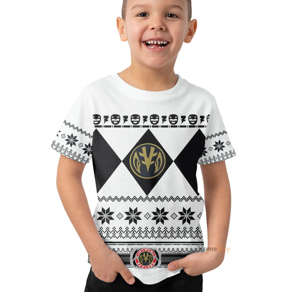 3D White MIGHTY MORPHIN Power Ranger Ugly Custom Kid Tshirt QT306020Hc