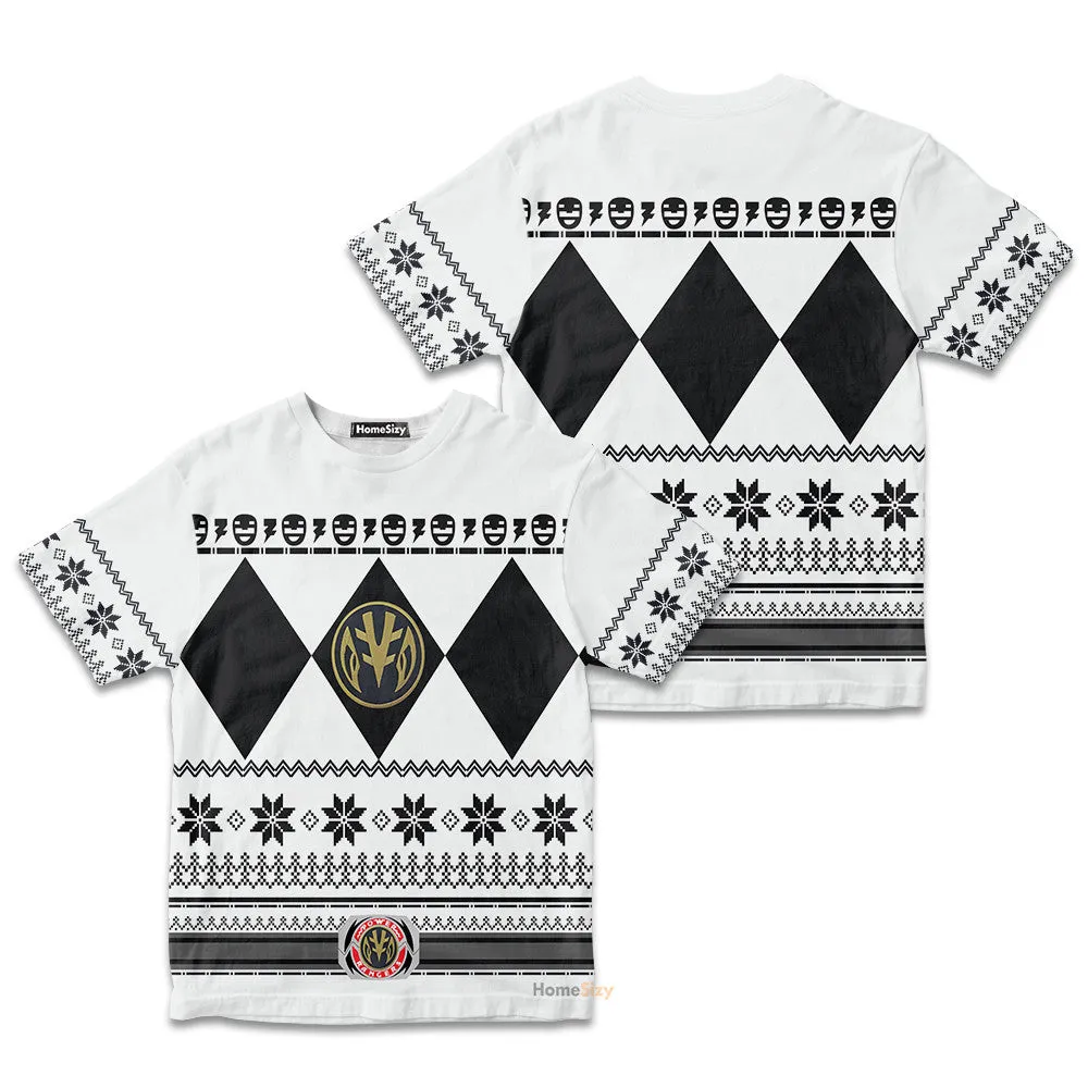 3D White MIGHTY MORPHIN Power Ranger Ugly Custom Kid Tshirt QT306020Hc
