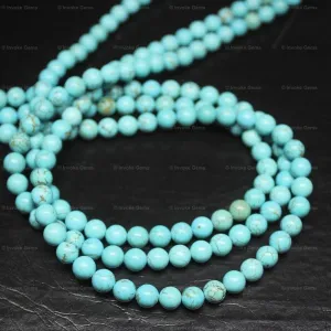 4 Strand Lab Synthetic Blue Turquoise Smooth Round Ball Loose Beads 15" 6mm