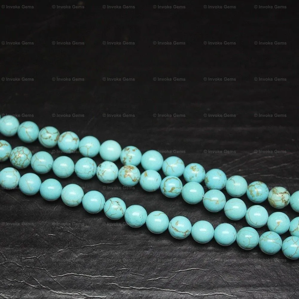 4 Strand Lab Synthetic Blue Turquoise Smooth Round Ball Loose Beads 15" 6mm