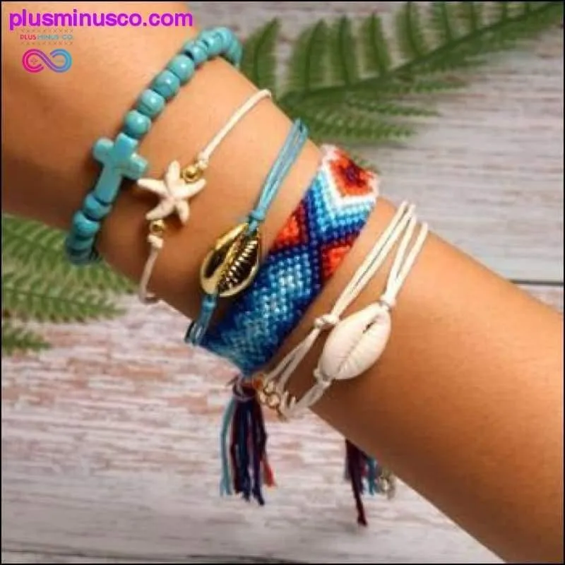 6 Pieces Puka Shell Charm Bracelet Set Cross Beads ||