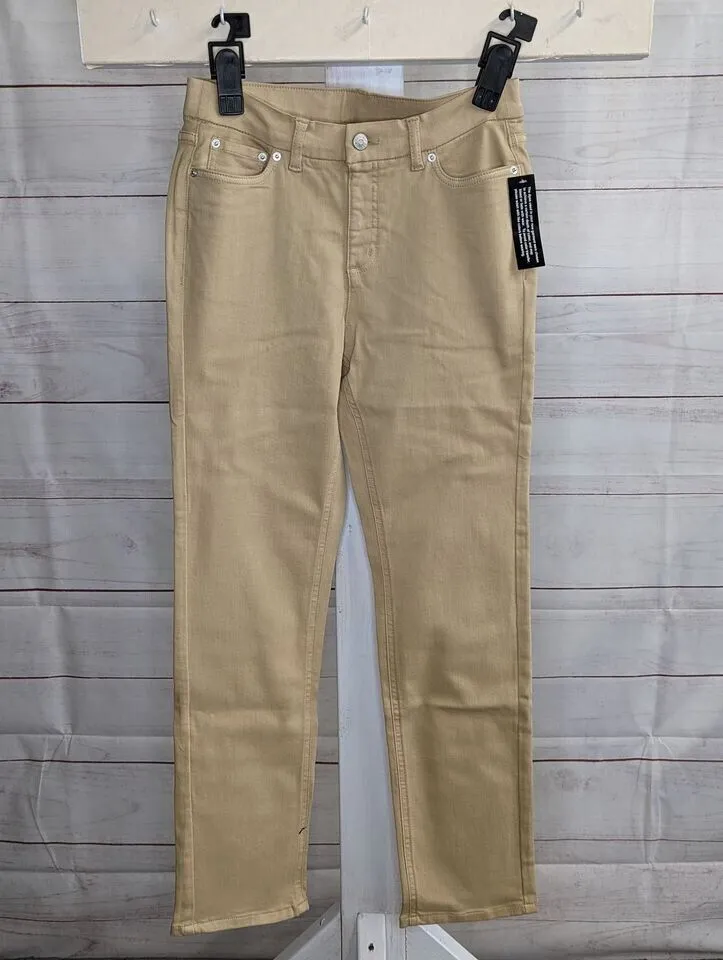 6R BEIGE A470229 Denim & Co. Easy Stretch Color Regular Straight-Leg Jeans