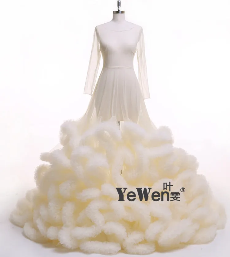 8005 Sexy Maxi Wedding Dress Ruffled Long Sleeve See Through Maternity Dresses for Photo Shoots YEWEN