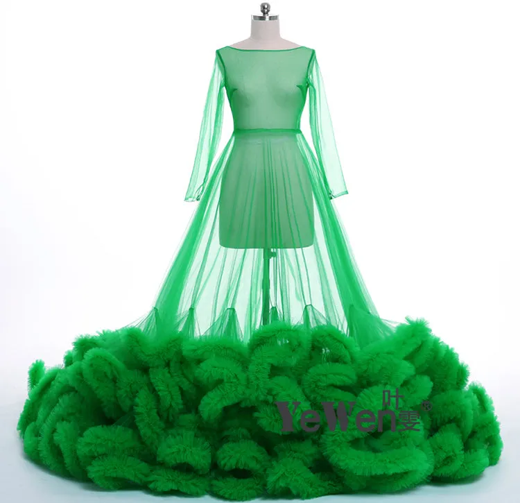 8005 Sexy Maxi Wedding Dress Ruffled Long Sleeve See Through Maternity Dresses for Photo Shoots YEWEN