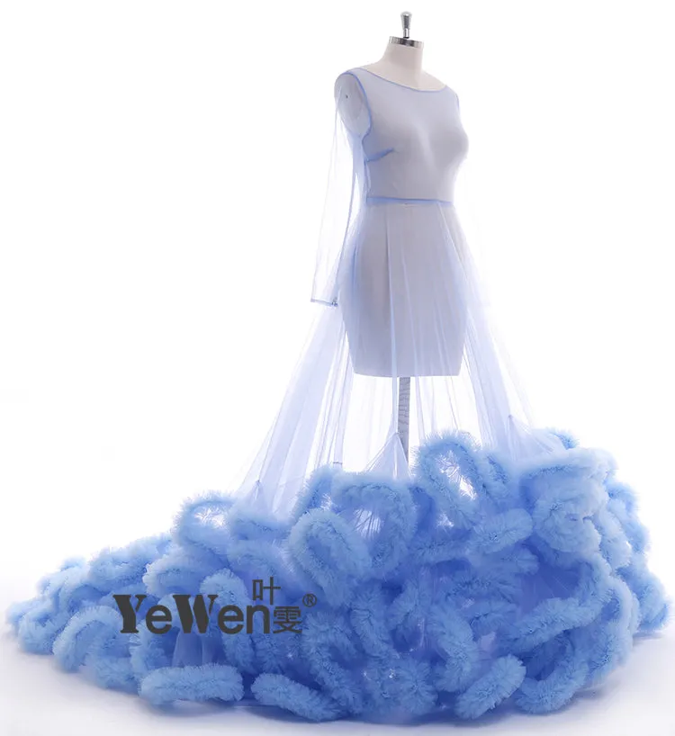 8005 Sexy Maxi Wedding Dress Ruffled Long Sleeve See Through Maternity Dresses for Photo Shoots YEWEN