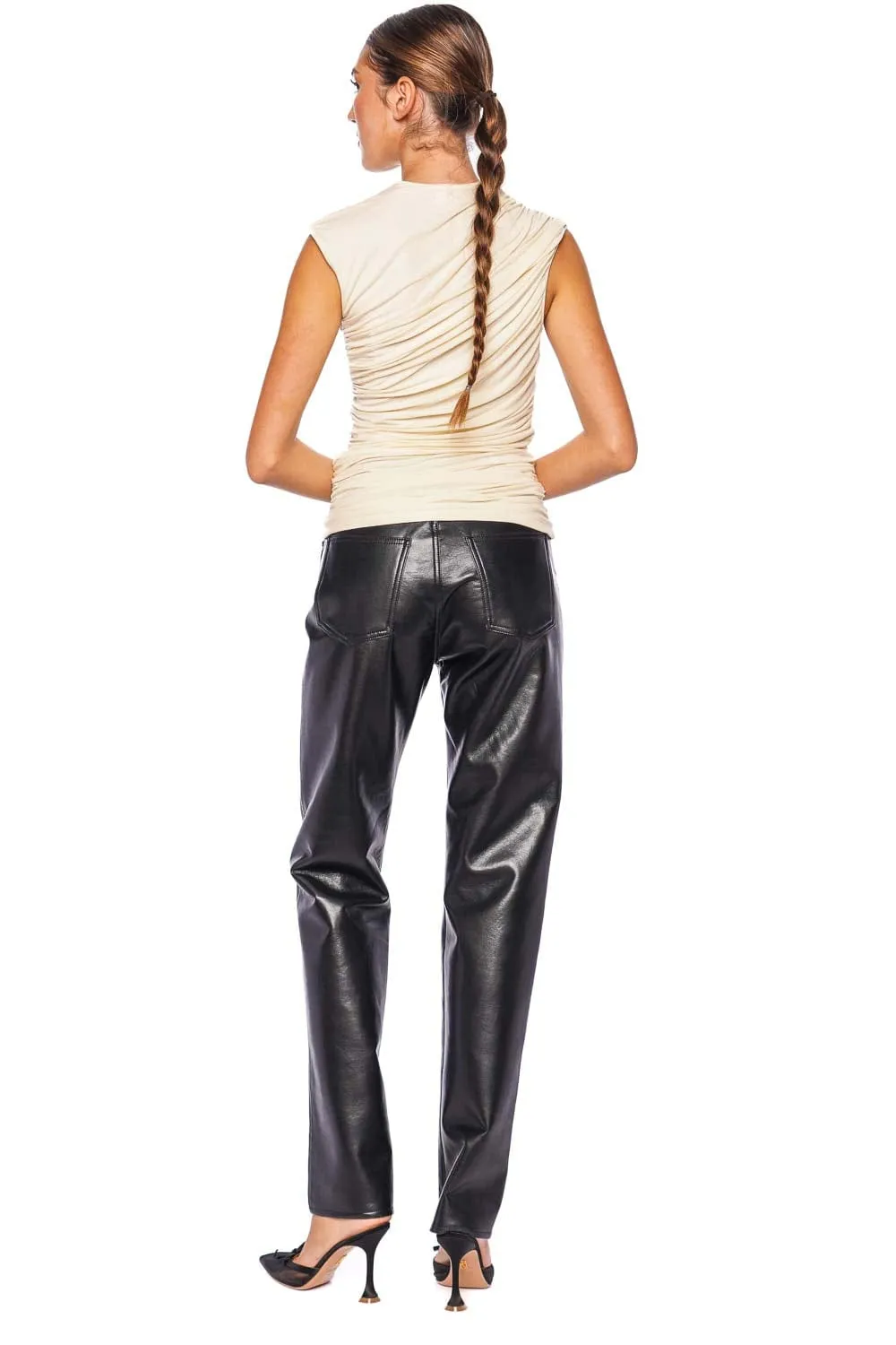 90's Pinch Waist Long Recycled Leather Jeans