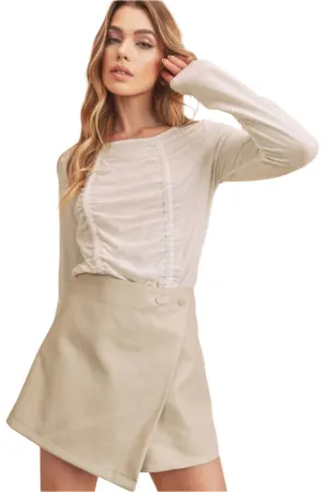 Aemi   Co Ruched Front Round Neck Long Sleeve T-Shirt