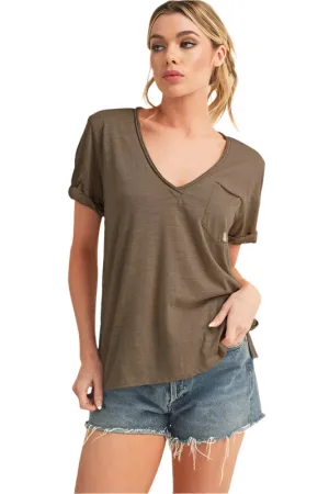 Aemi   Co Side Slit V-Neck Short Rolled Sleeve T-Shirt