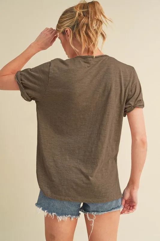 Aemi   Co Side Slit V-Neck Short Rolled Sleeve T-Shirt