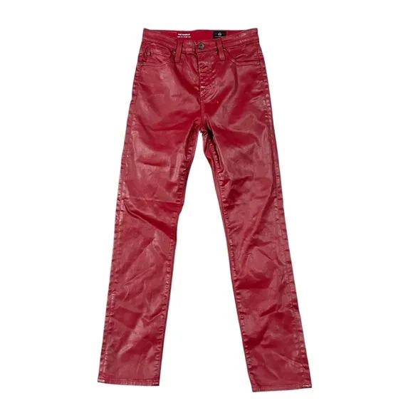 AG Adriano Goldschmied Isabelle High Rise Straight Crop Coated Jeans in Red - 25