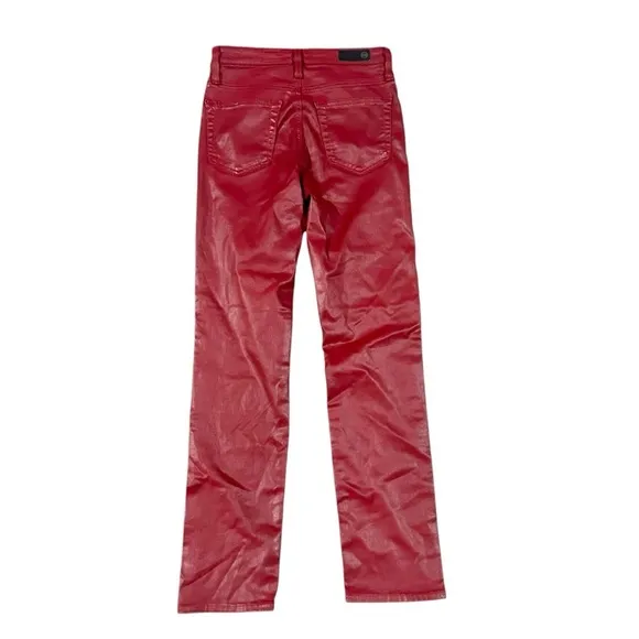 AG Adriano Goldschmied Isabelle High Rise Straight Crop Coated Jeans in Red - 25