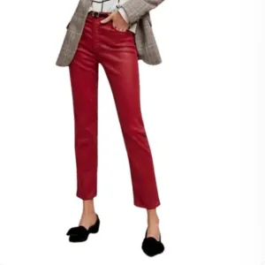 AG Adriano Goldschmied Isabelle High Rise Straight Crop Coated Jeans in Red - 25