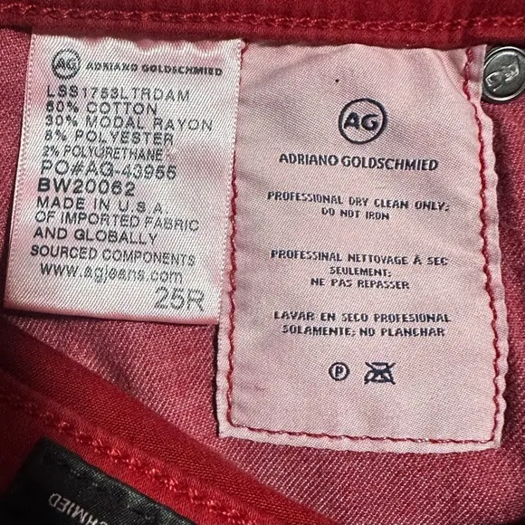 AG Adriano Goldschmied Isabelle High Rise Straight Crop Coated Jeans in Red - 25