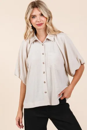 Airflow Short Bubble Sleeve Button Down Shirt