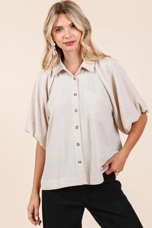 Airflow Short Bubble Sleeve Button Down Shirt