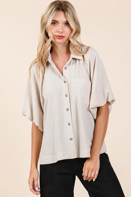 Airflow Short Bubble Sleeve Button Down Shirt