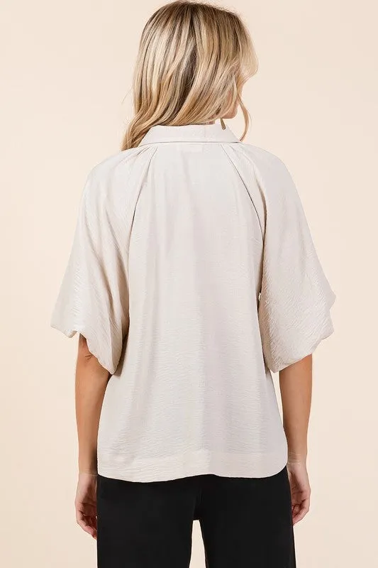 Airflow Short Bubble Sleeve Button Down Shirt