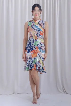 Akemi Scallop Oriental Collar Scallop Dress In Navy Blue