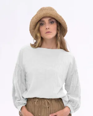AMICI by Baci - Boat Neck Pleated Crinkled Blouse - White | C06630