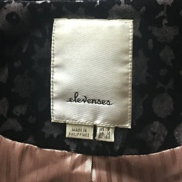 𝅺Anthropologie Elevenses Black Velvet Floral Single Breasted Blazer / Jacket