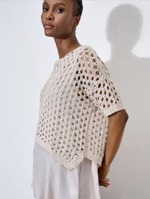 Apricot Knitted Layered Mesh Tunic Top