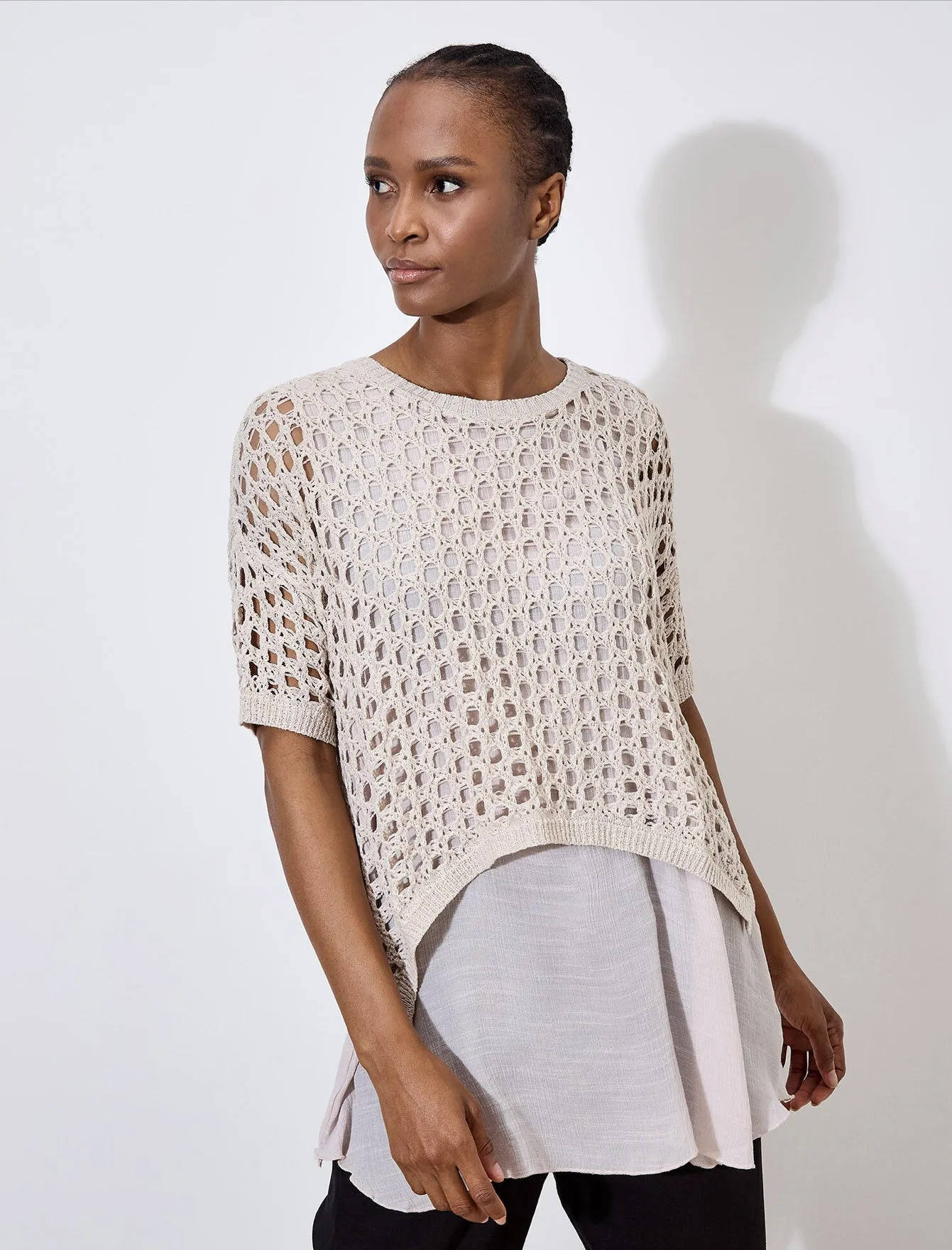 Apricot Knitted Layered Mesh Tunic Top