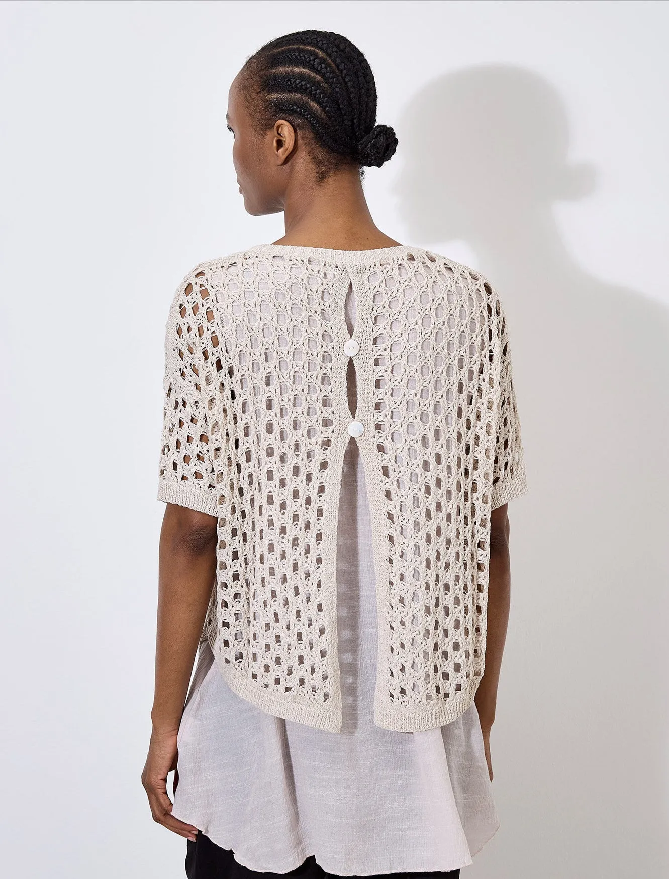 Apricot Knitted Layered Mesh Tunic Top