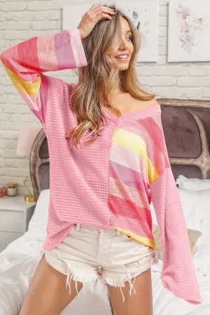 Avery Striped Contrast Waffle Long Sleeve Top