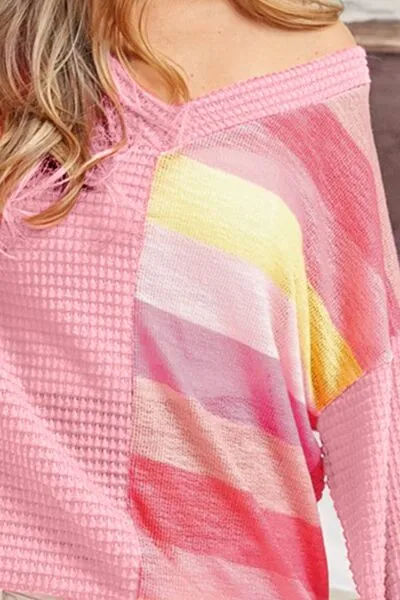 Avery Striped Contrast Waffle Long Sleeve Top