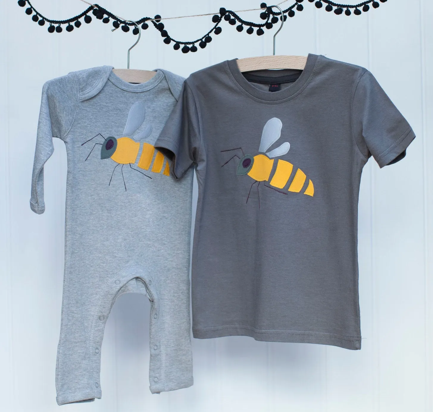 Baby Bee - Applique Sleepsuit - Grey