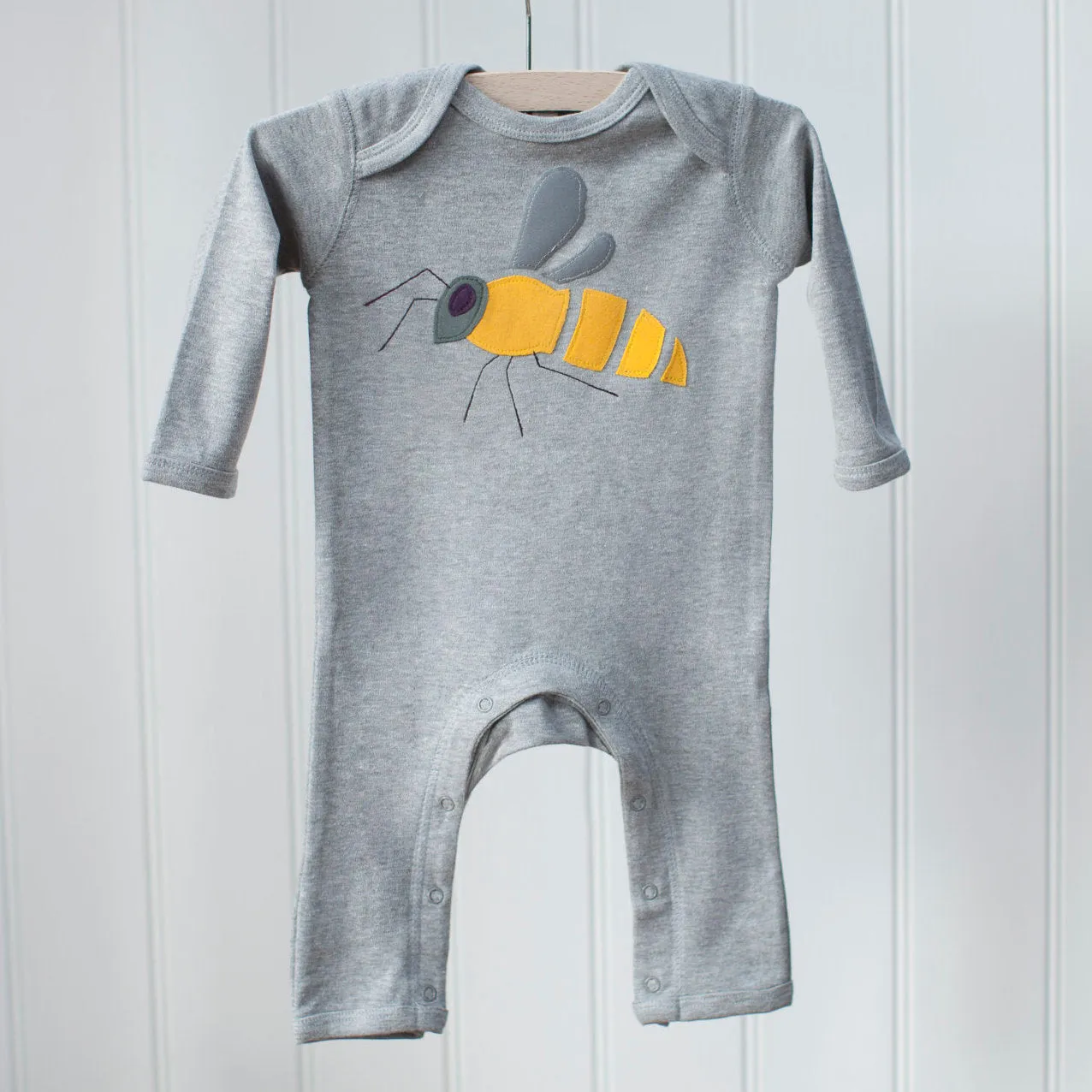 Baby Bee - Applique Sleepsuit - Grey