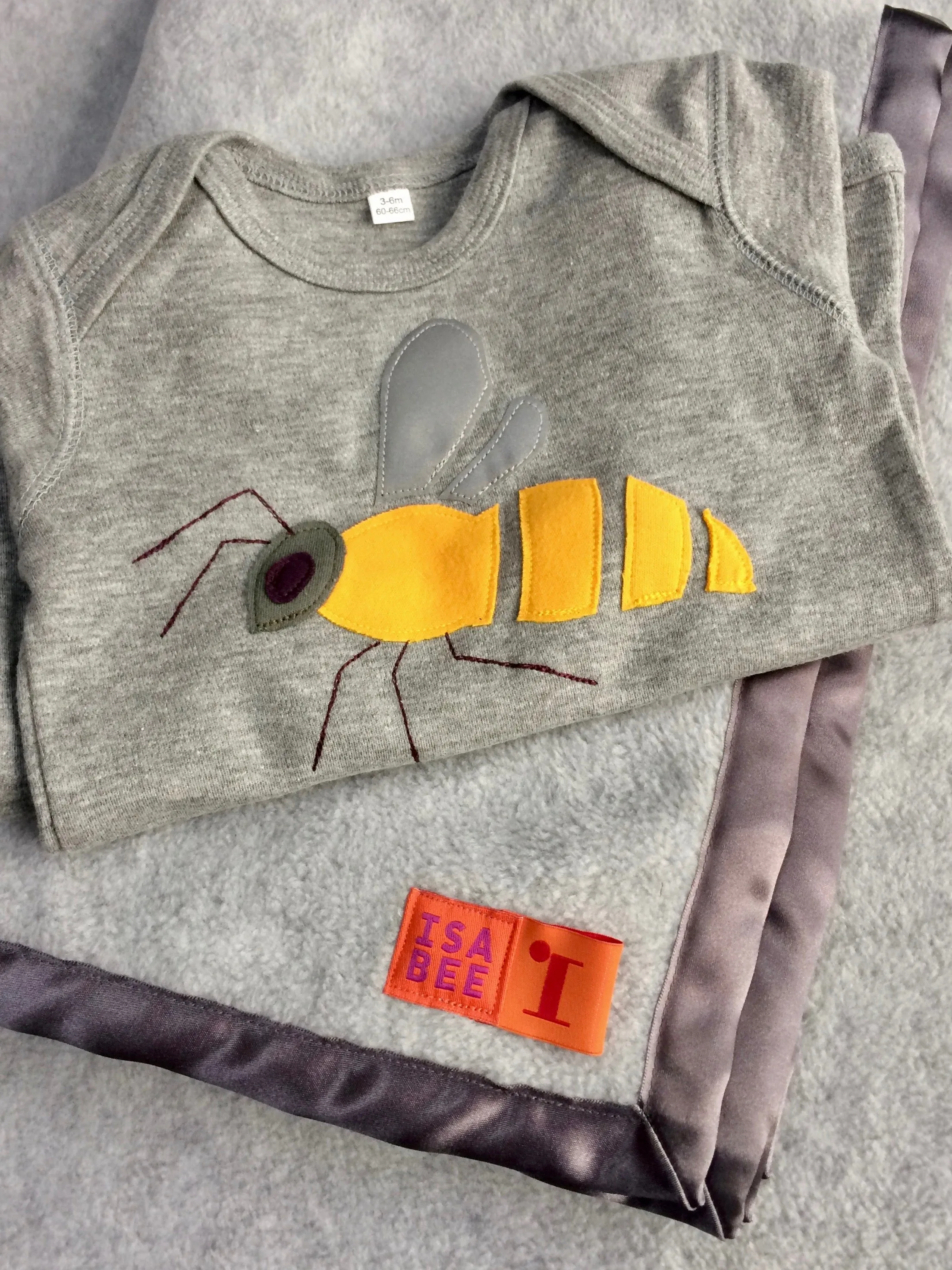 Baby Bee - Applique Sleepsuit - Grey