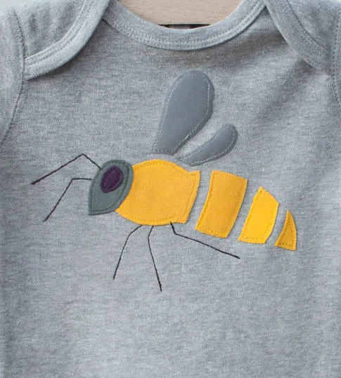 Baby Bee - Applique Sleepsuit - Grey