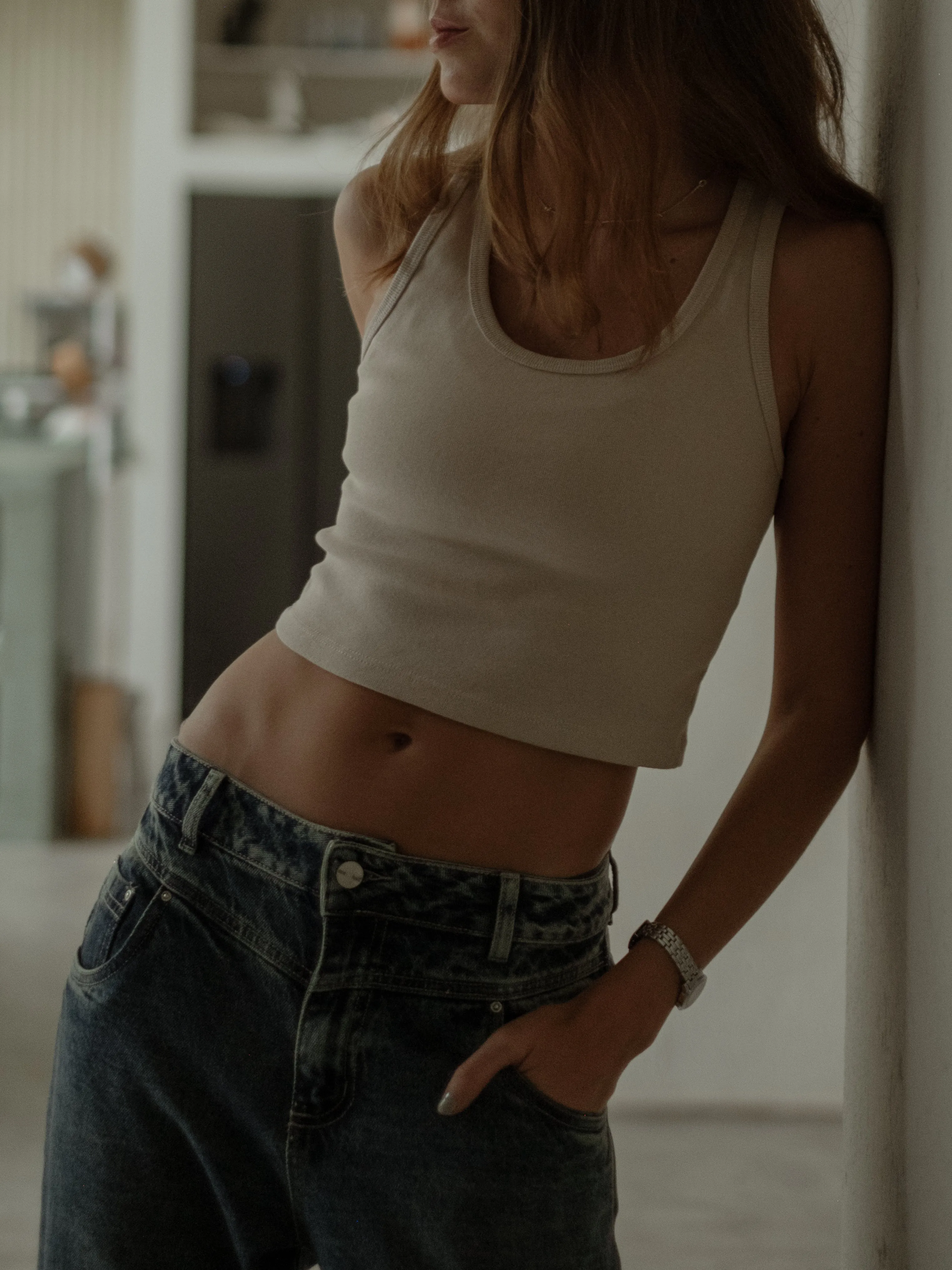 BASIC RIB TANK TOP - LIGHT ASH