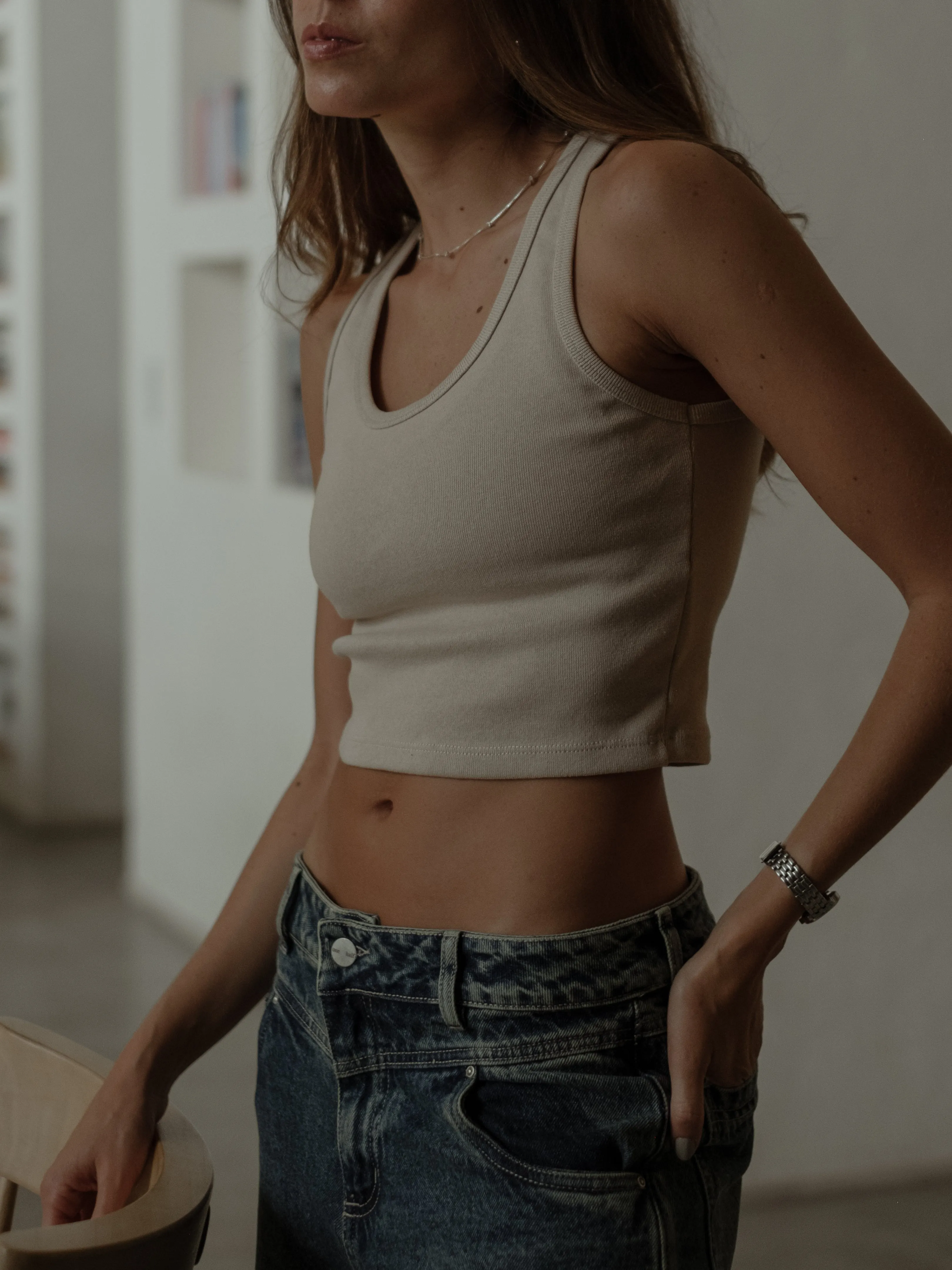 BASIC RIB TANK TOP - LIGHT ASH