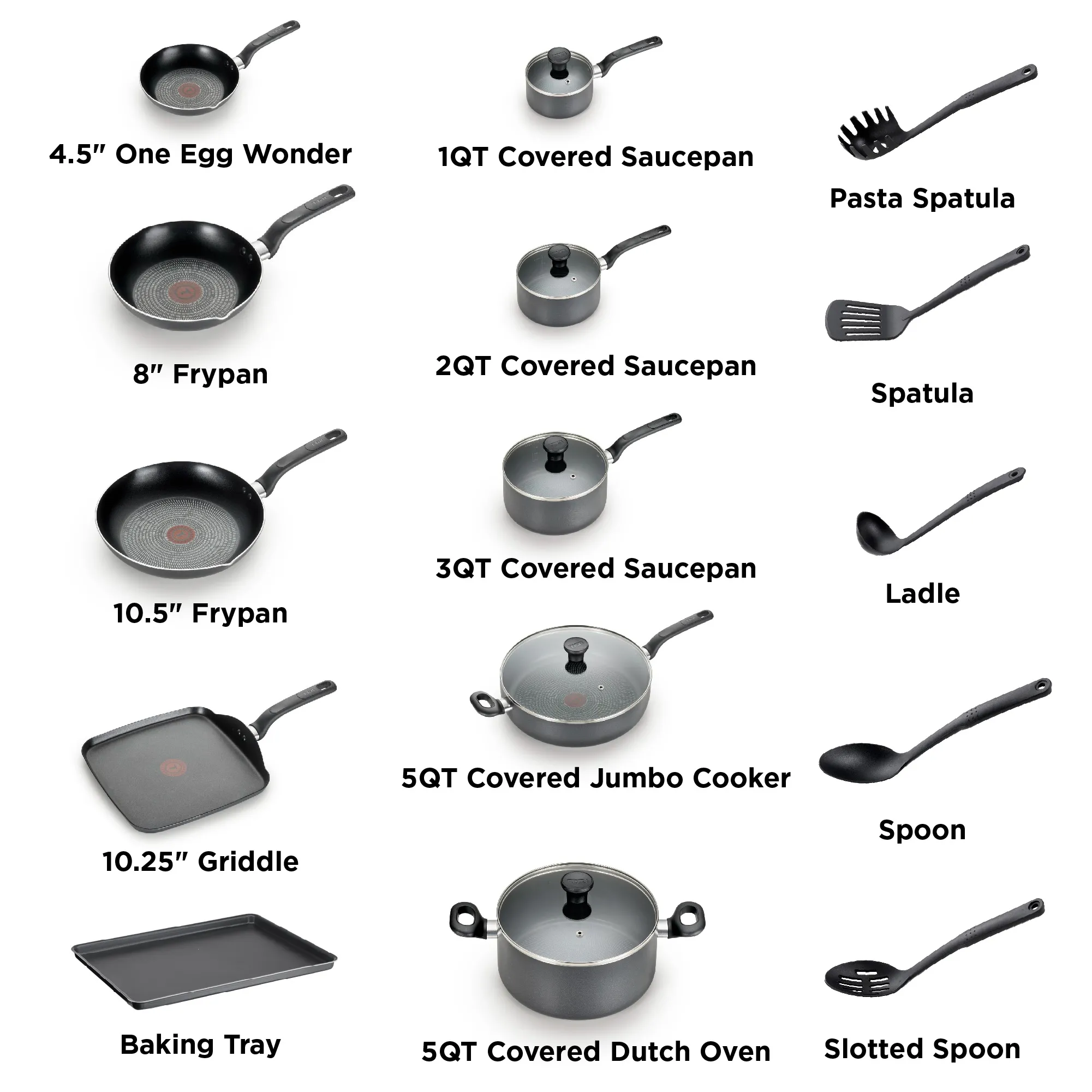 Bateria de Cocina Kit de Sartenes T-Fal de Cookware 20 piezas