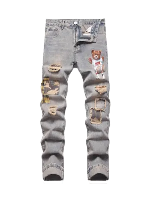 Bear Print  Jeans-D541 | Inspanda