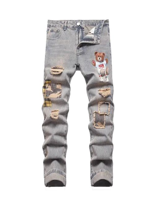 Bear Print  Jeans-D541 | Inspanda