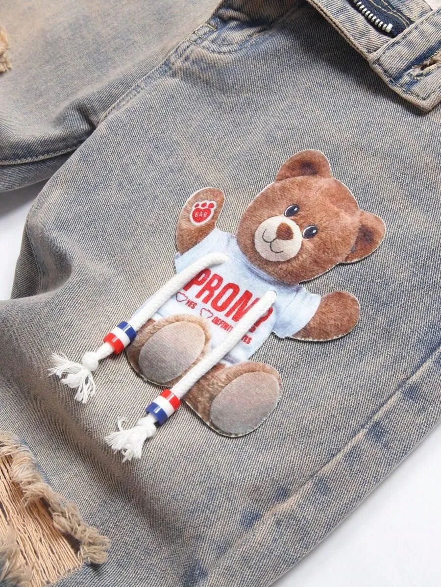 Bear Print  Jeans-D541 | Inspanda