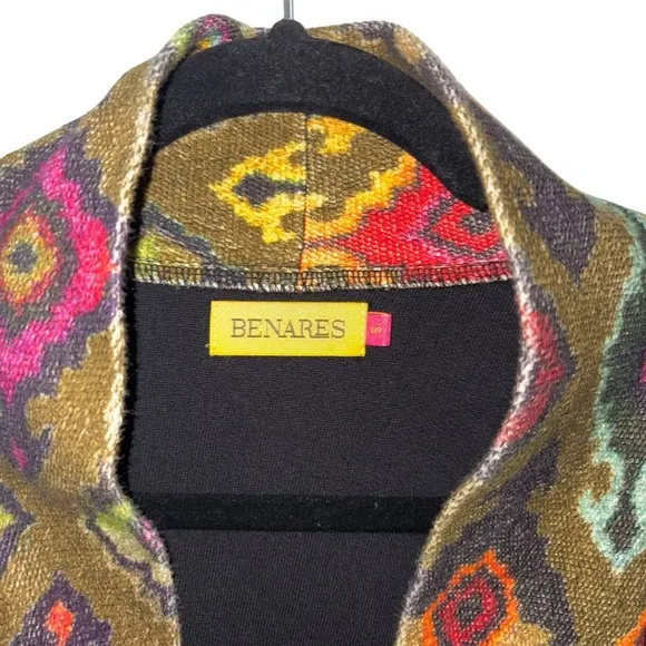 BENARES Open Front Colorful Tapestry Trim Duster Cardigan size Small