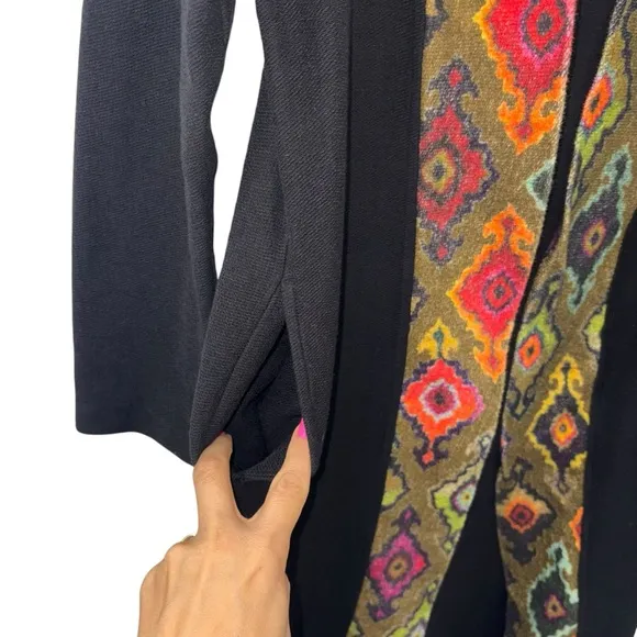 BENARES Open Front Colorful Tapestry Trim Duster Cardigan size Small