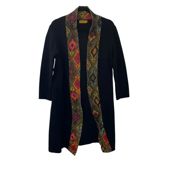 BENARES Open Front Colorful Tapestry Trim Duster Cardigan size Small