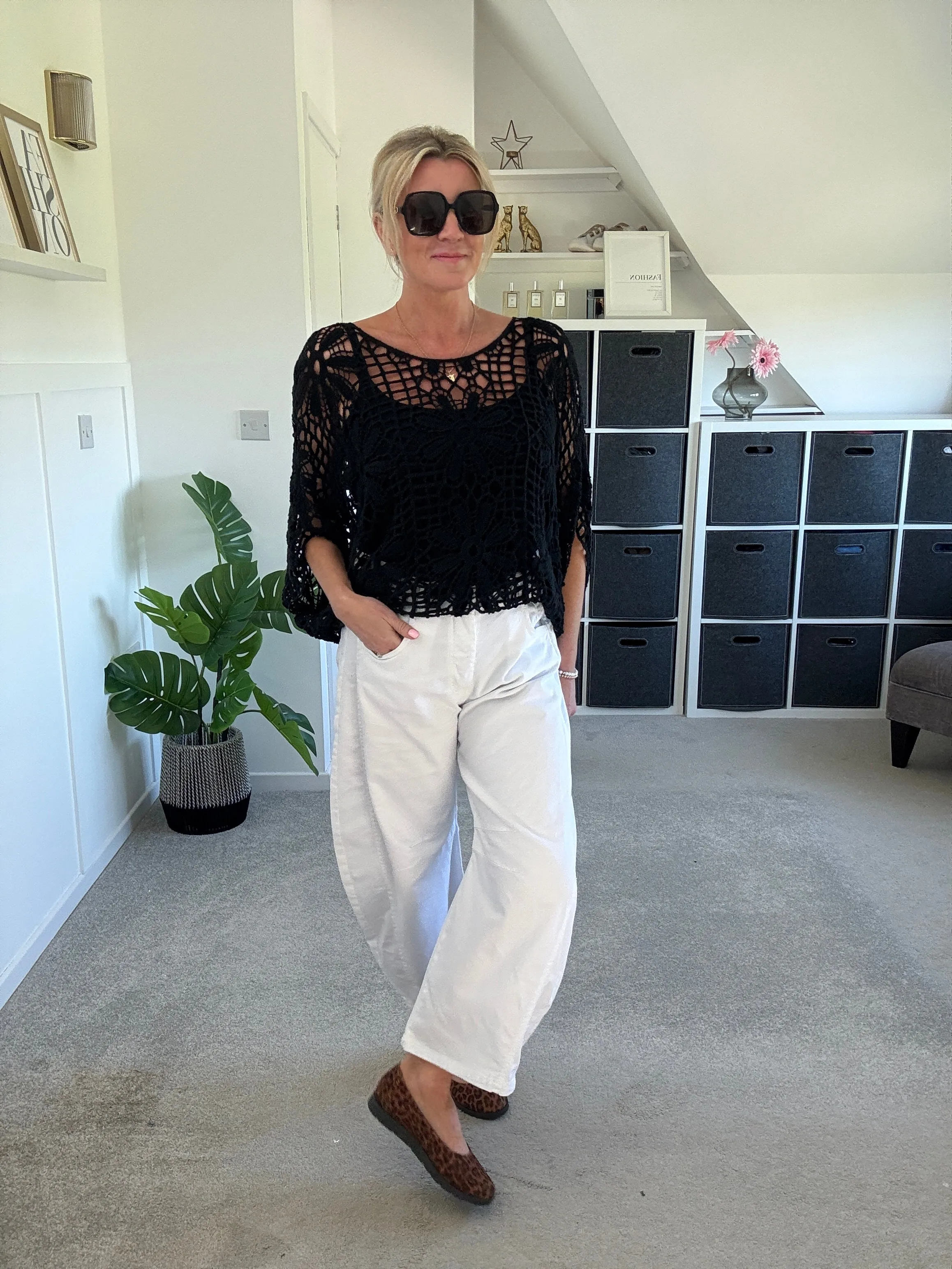 Black Crochet Relaxed Top