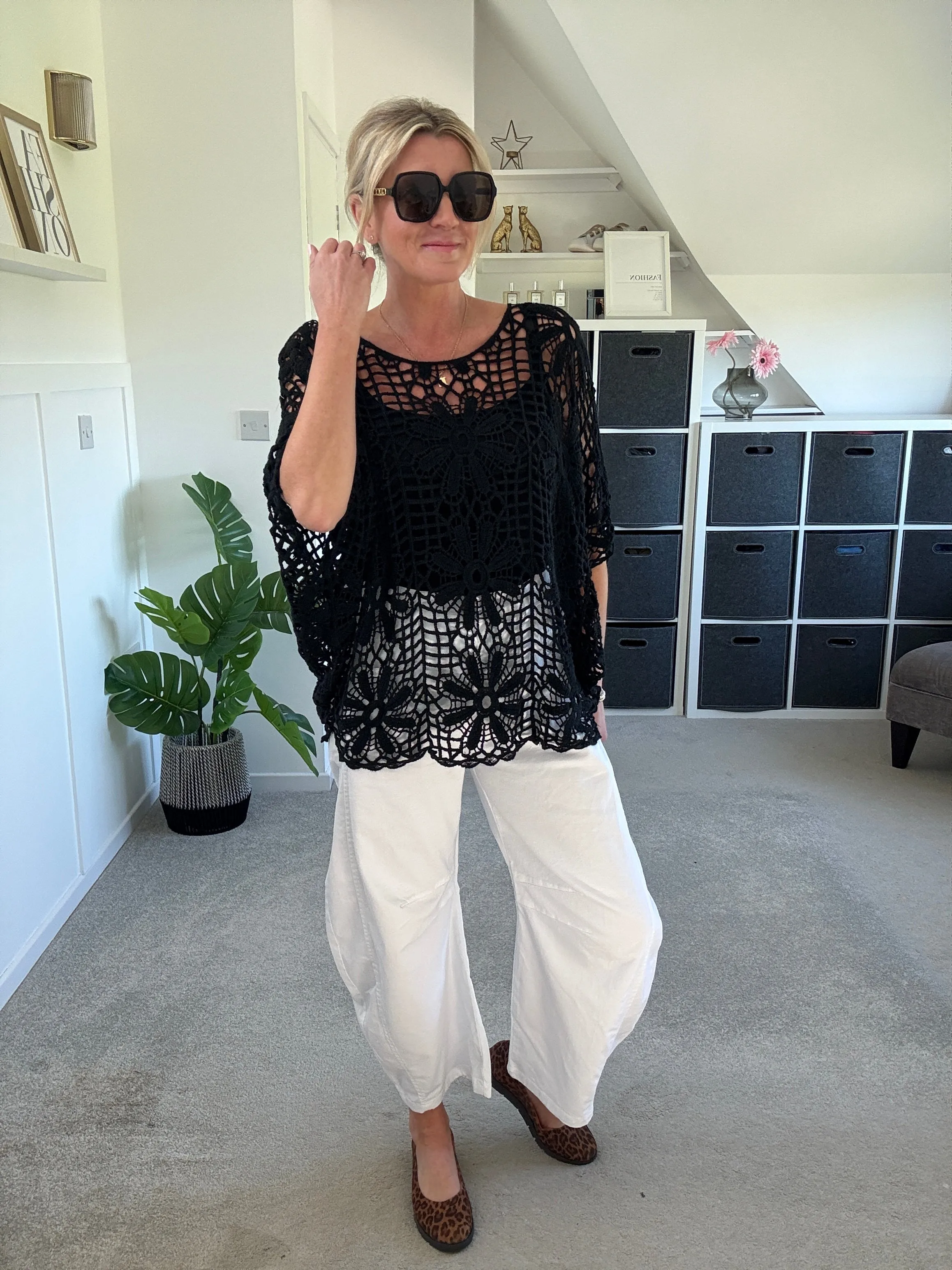 Black Crochet Relaxed Top