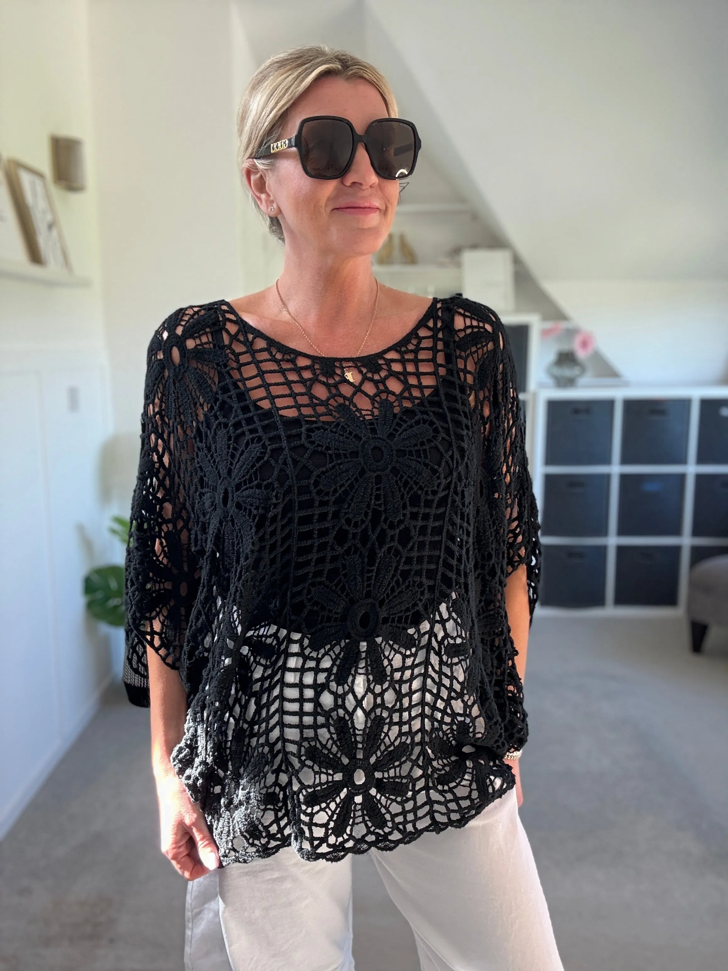 Black Crochet Relaxed Top