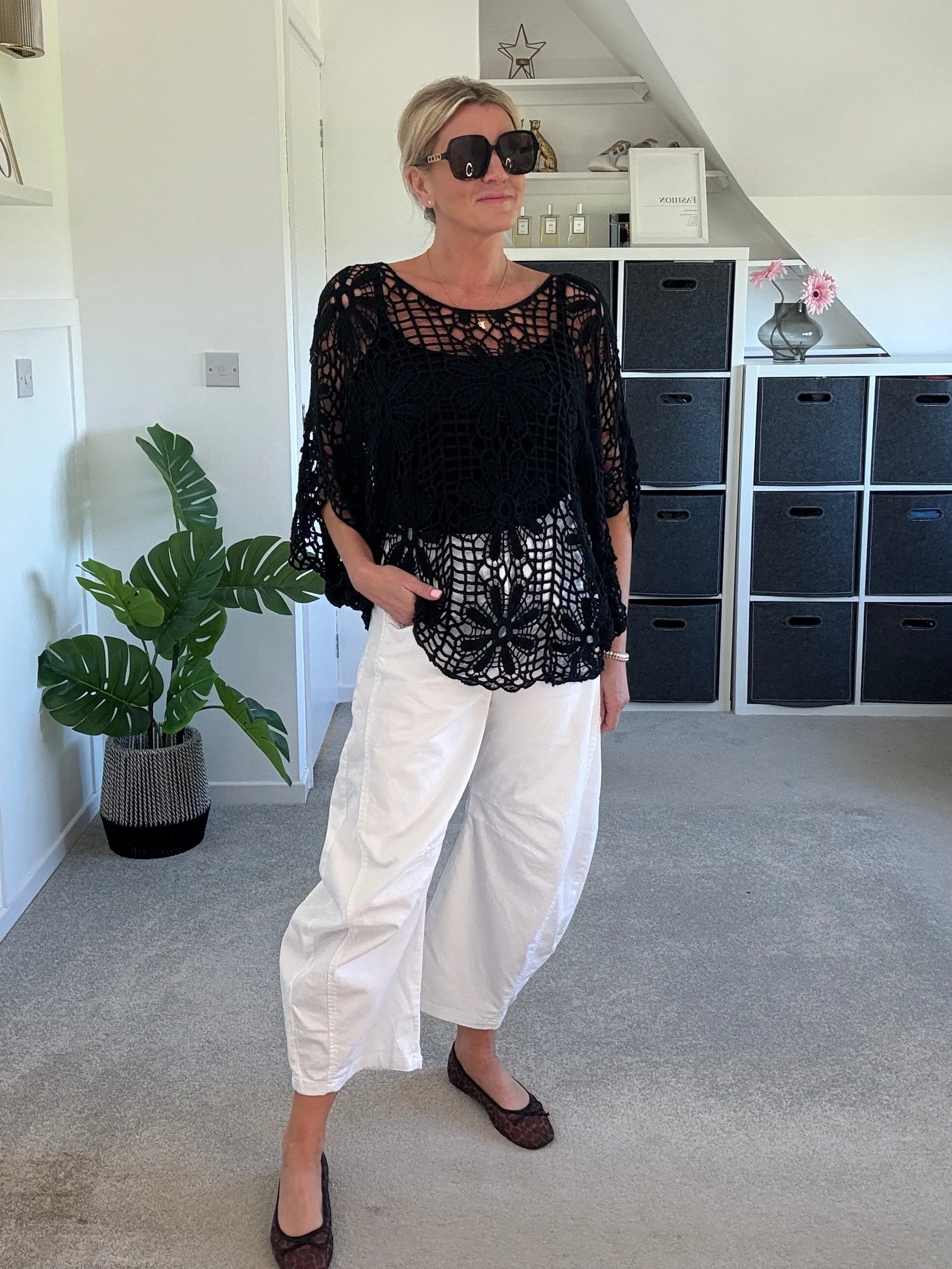 Black Crochet Relaxed Top